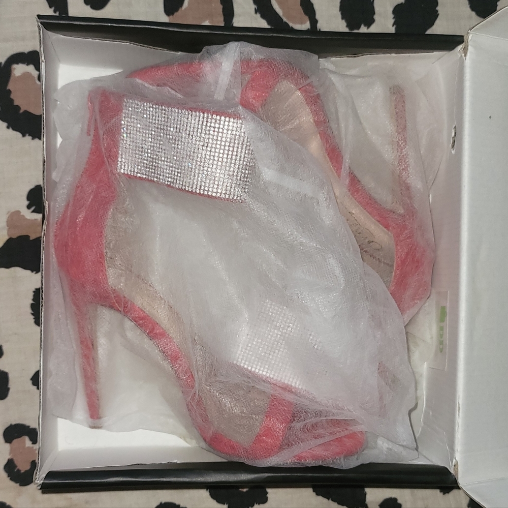 Cleo Red Suede Stiletto w/rhinestone strap. - Picture 2 of 6